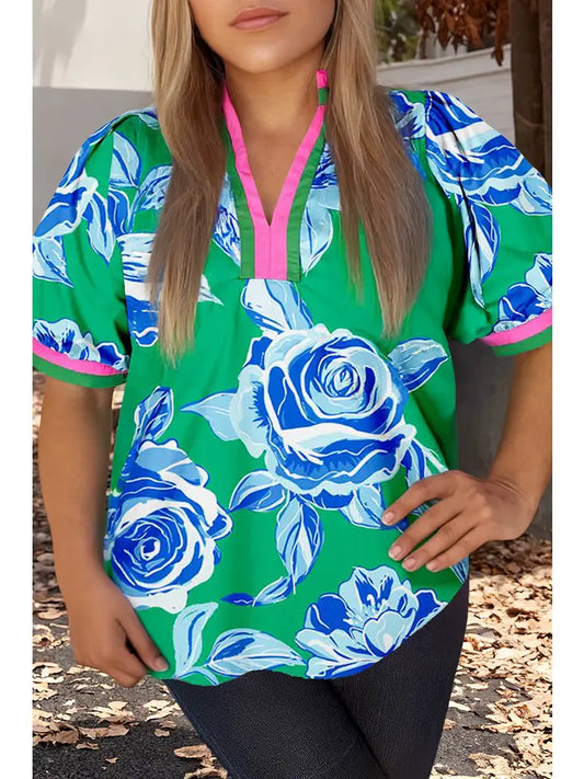 PLUS Floral Print Puff Sleeve Blouse