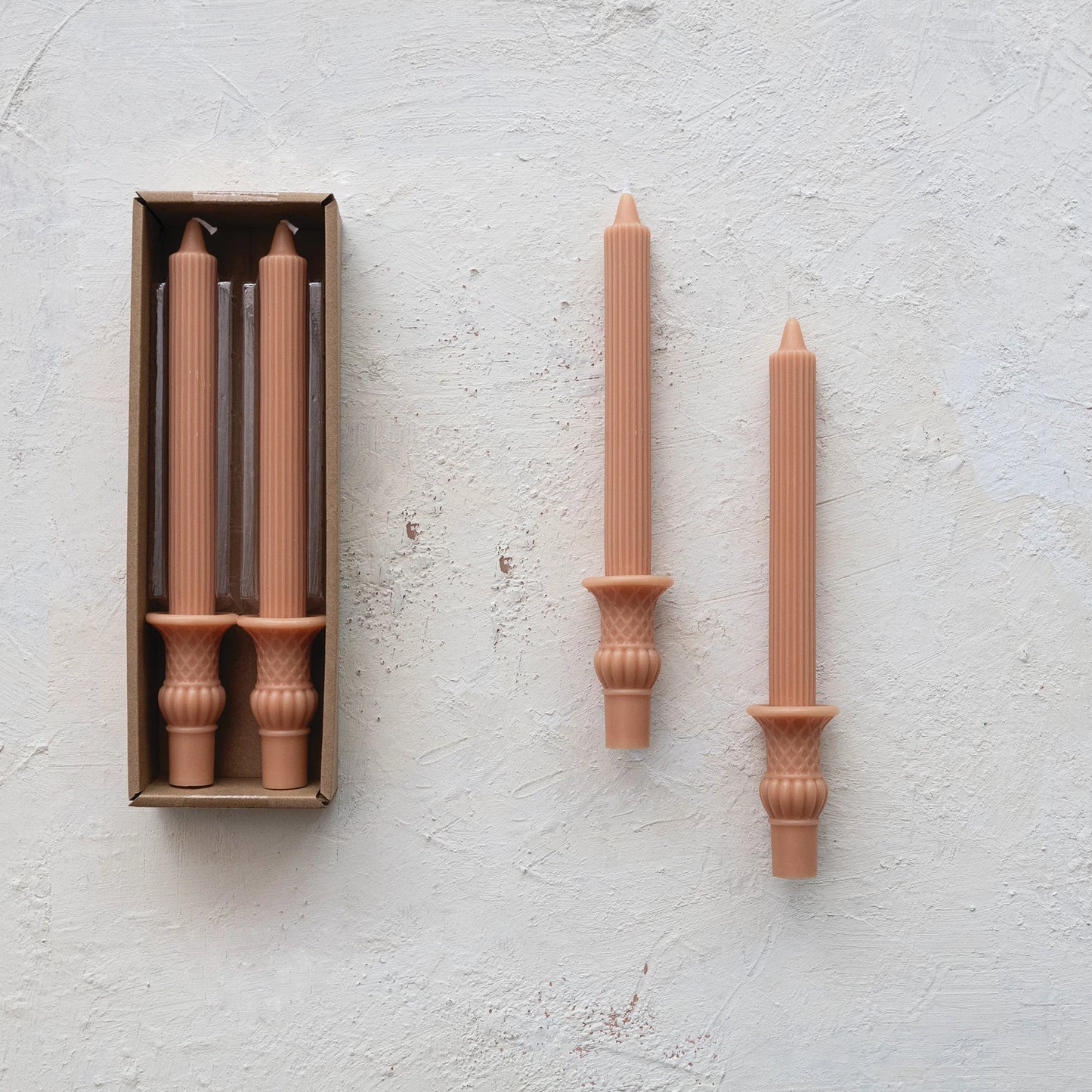Unscented Pleated Taper Candles w/ Urn Base (2)