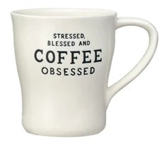 Stoneware Mug with Wax Relief Coffee Saying