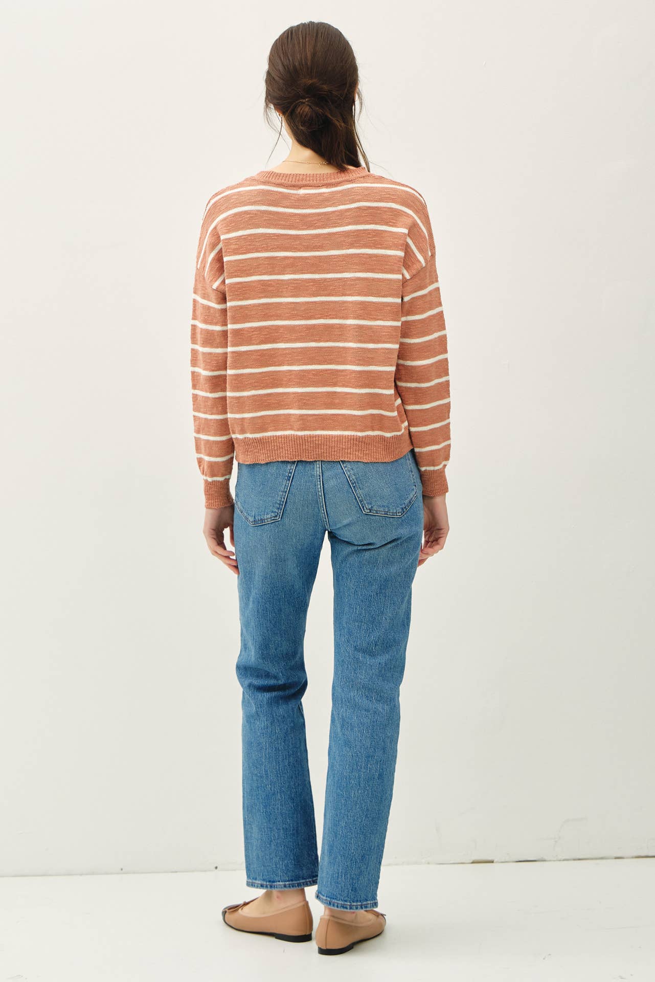 Striped Cotton Henley | Terracotta