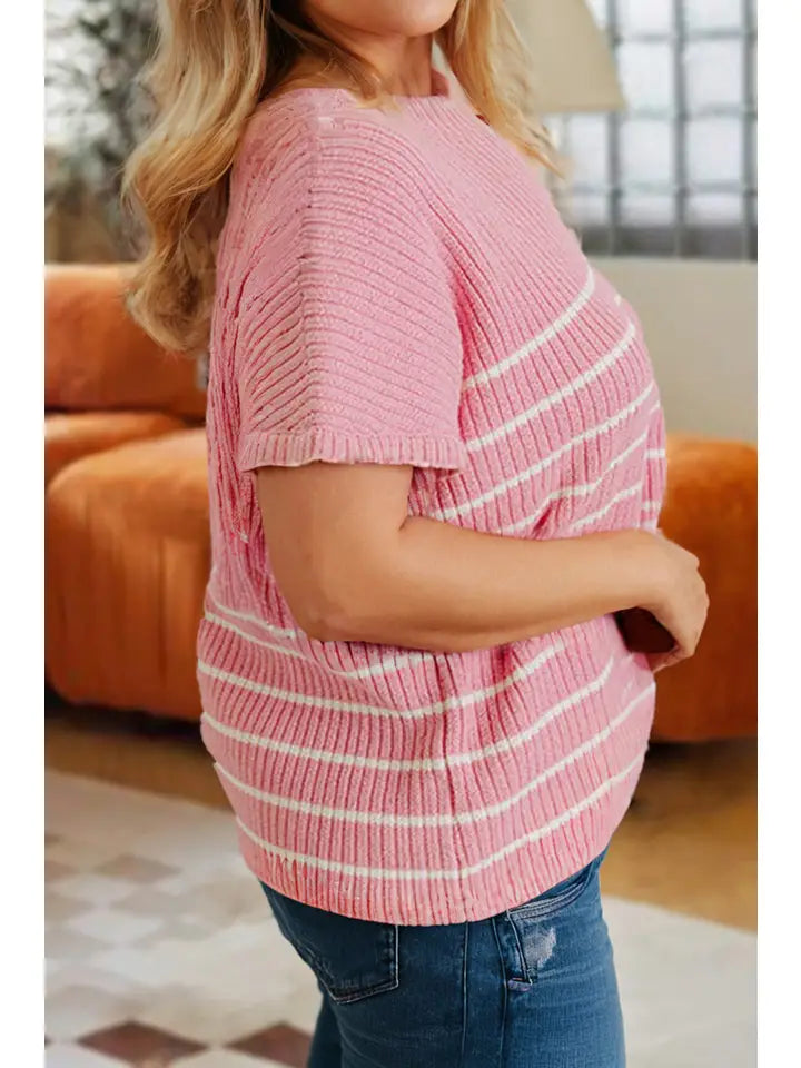 PLUS Stripe Ribbed Loose Sweater