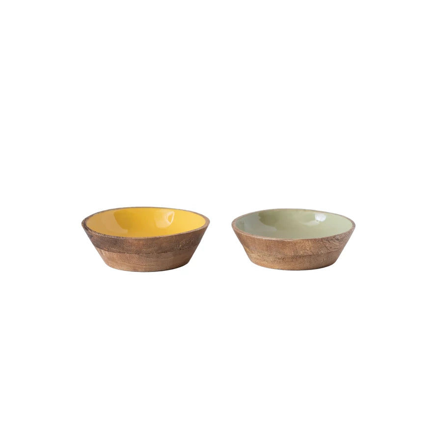 Enameled Mango Wood Bowl