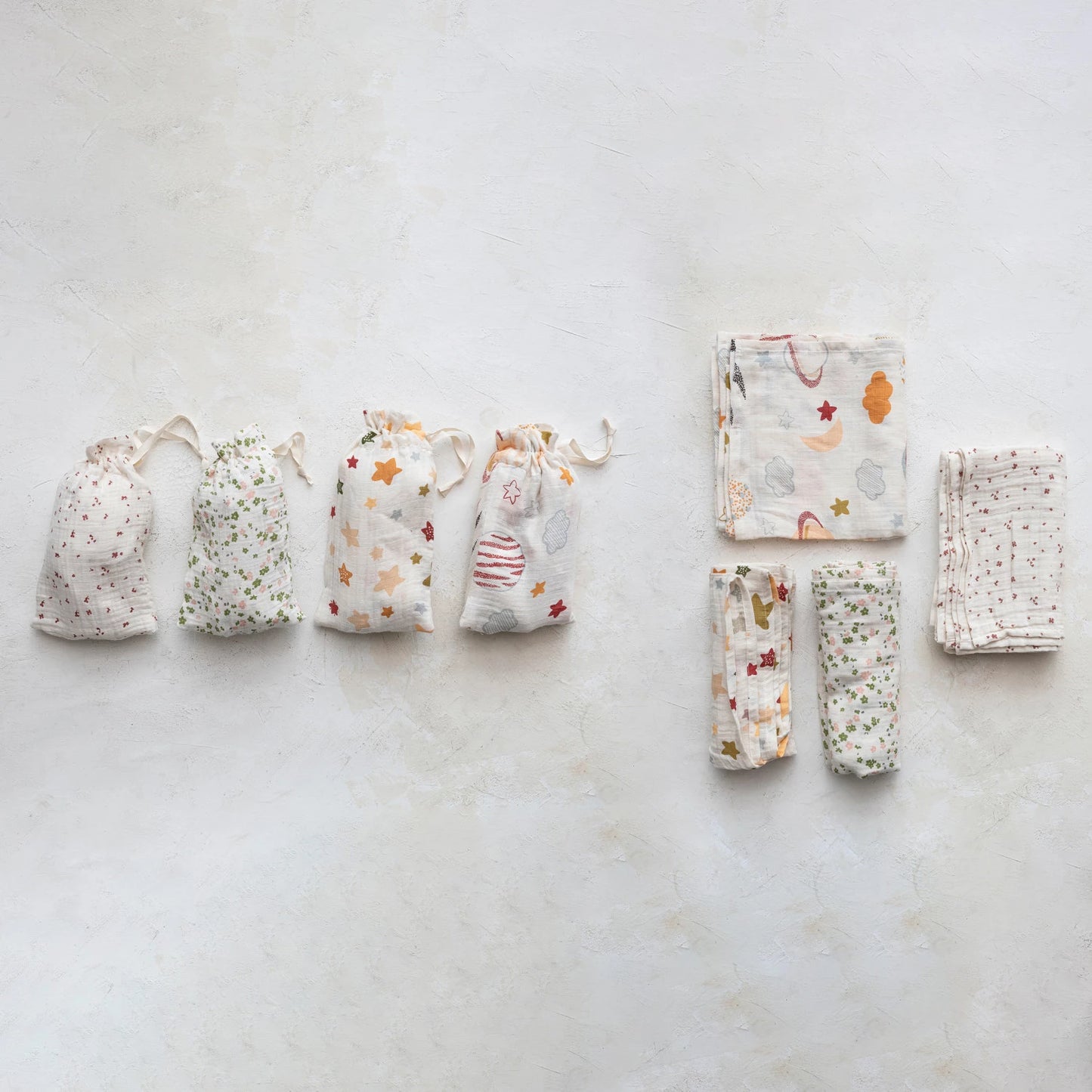 Cotton Muslin Double Cloth Swaddle & Drawstring Bag
