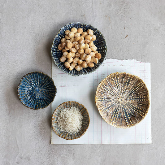 Embossed Stoneware Footed Dish