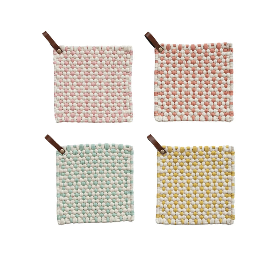 Crocheted Pot Holder with Leather Loop