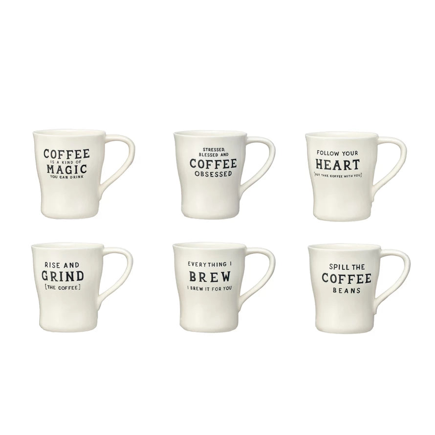 Stoneware Mug with Wax Relief Coffee Saying
