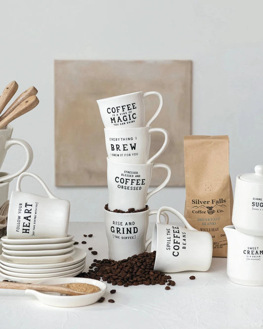 Stoneware Mug with Wax Relief Coffee Saying