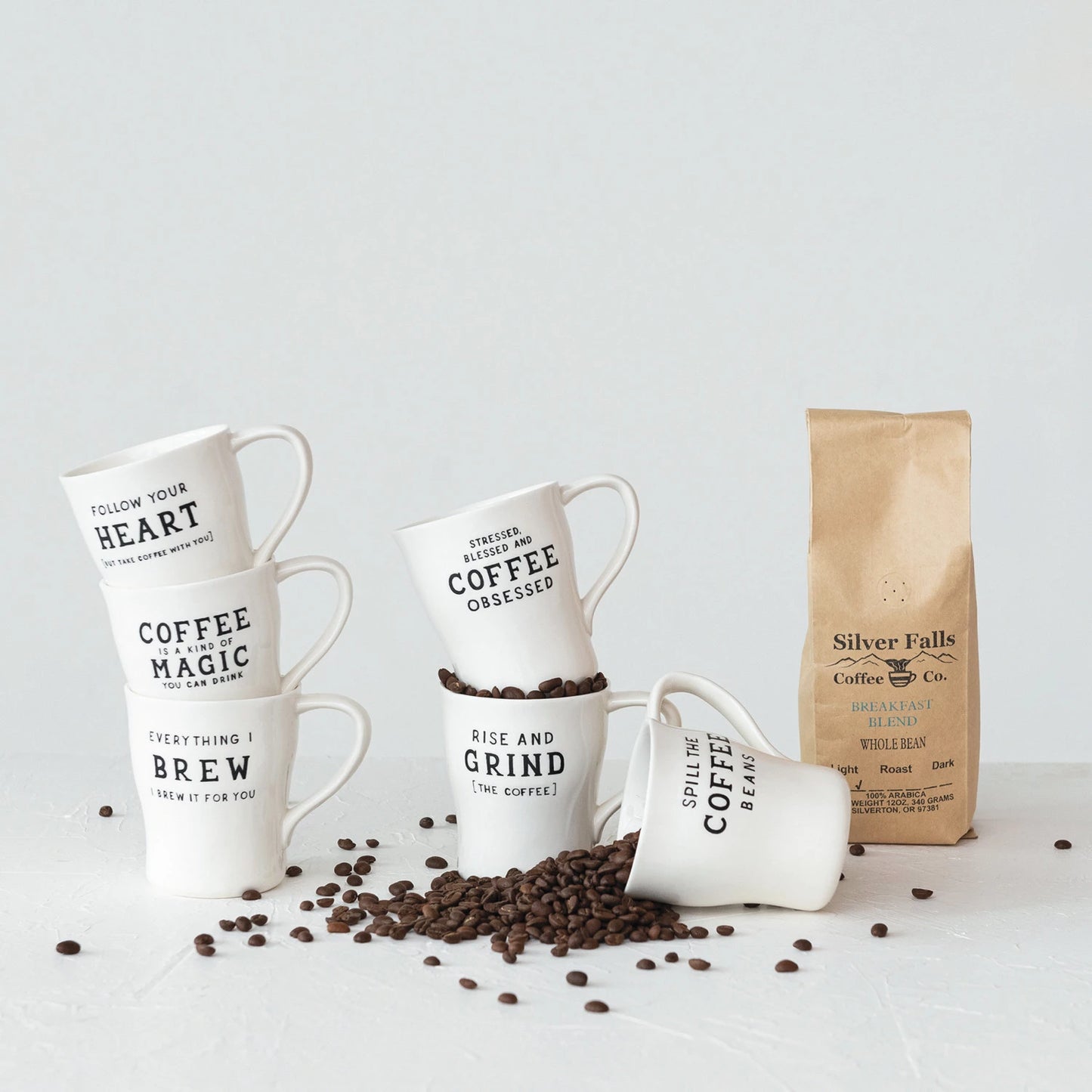 Stoneware Mug with Wax Relief Coffee Saying