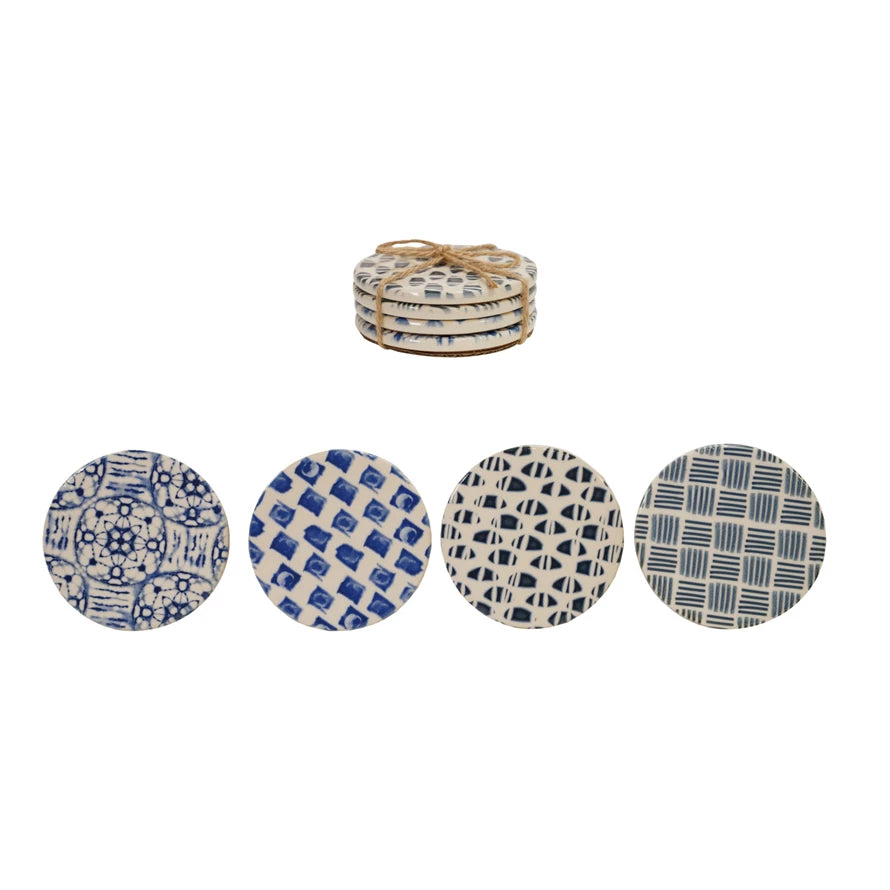 Stoneware Coasters with Tile Pattern