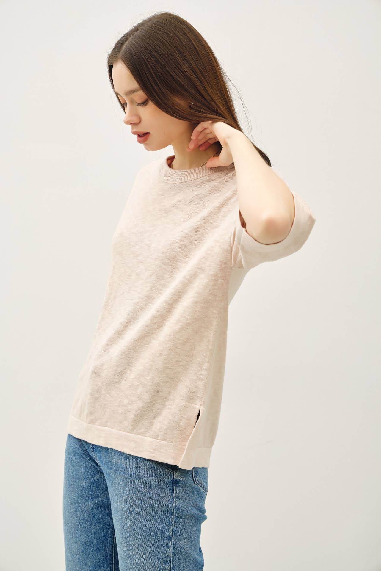 Slub Sweater Top | Beige