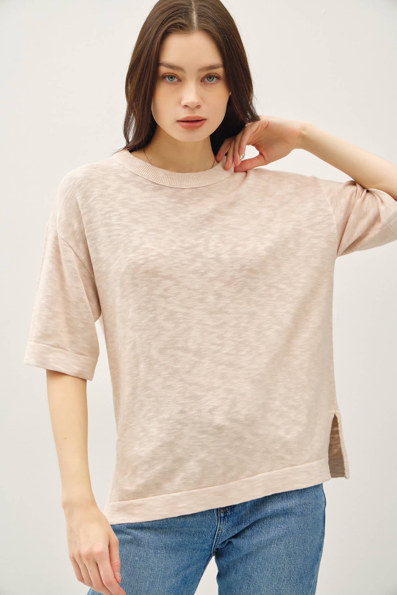 Slub Sweater Top | Beige