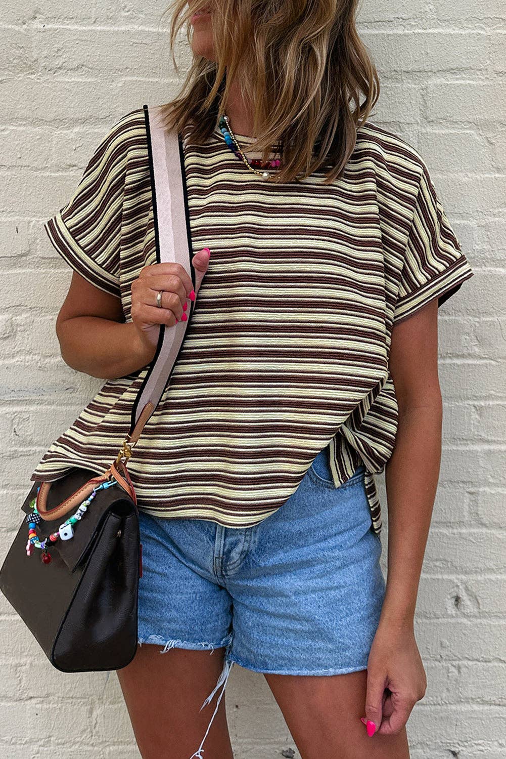 Textured Stripe Crewneck Top