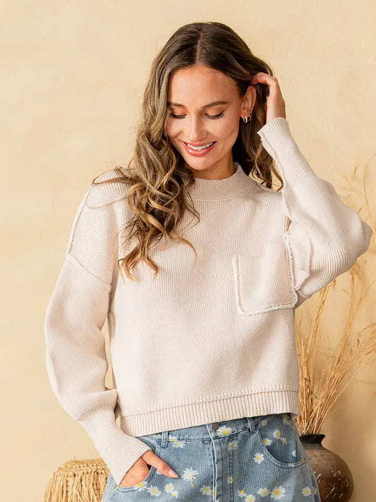 Relaxed Fit  Knit Sweater with Chest Pocket