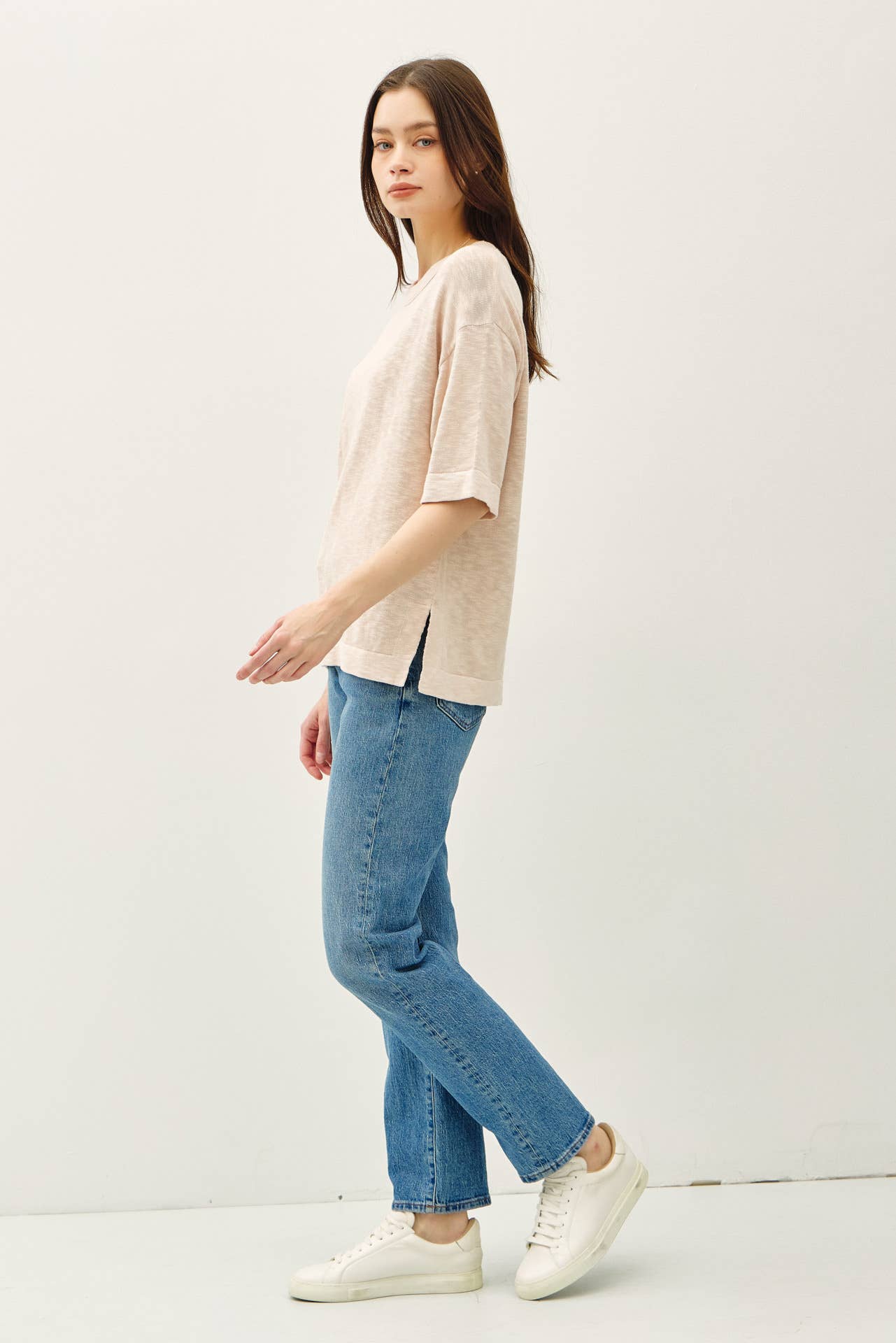 Slub Sweater Top | Beige