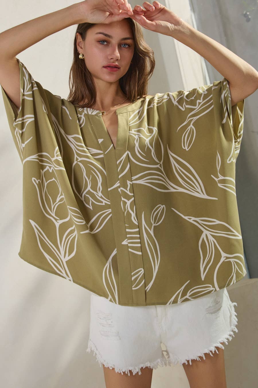 Abstract Floral Dolman Blouse