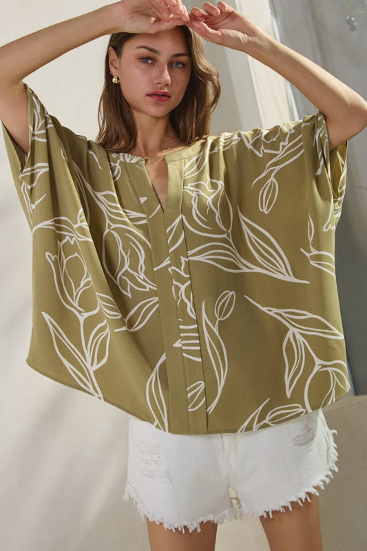 Abstract Floral Dolman Blouse