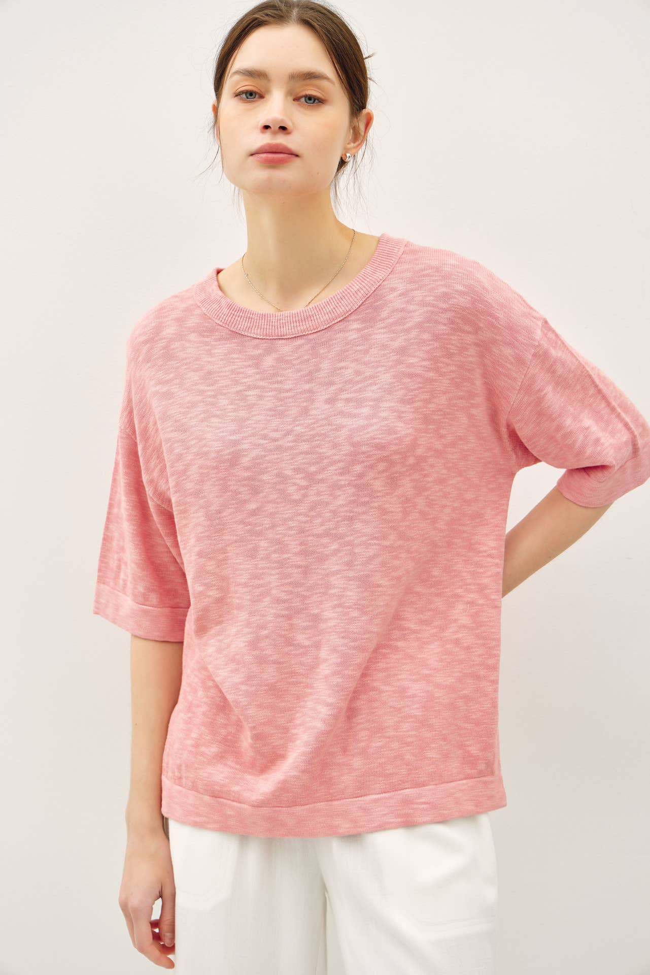 Slub Sweater Top | Rose