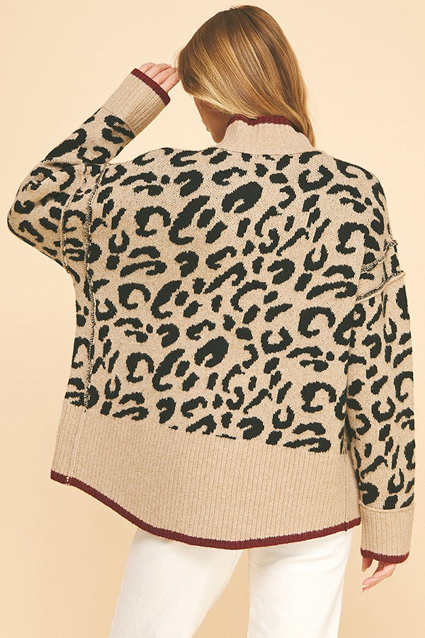 Leopard Print Mock Neck Sweater