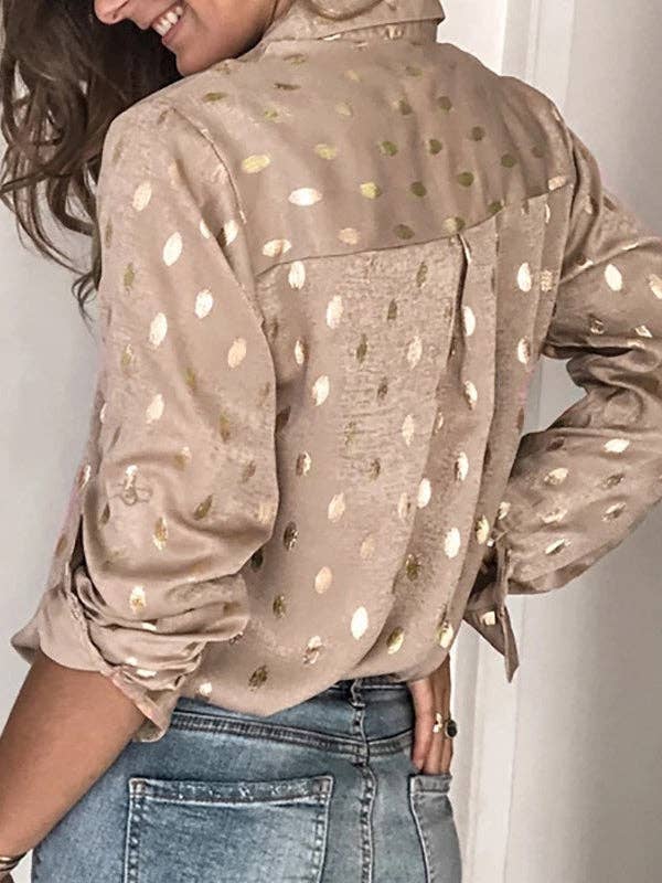 Loose Bronzing Buttoned Lapel Blouse