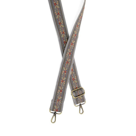 1.5" Grey Floral Swag Embroidered Guitar Strap