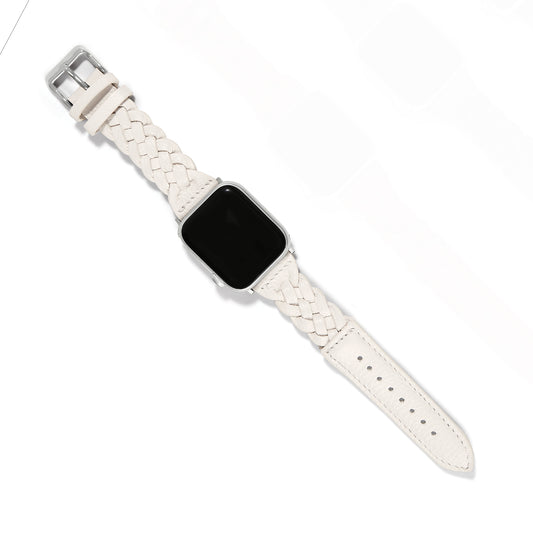Sutton Braided Leather Watch Band: Optic White