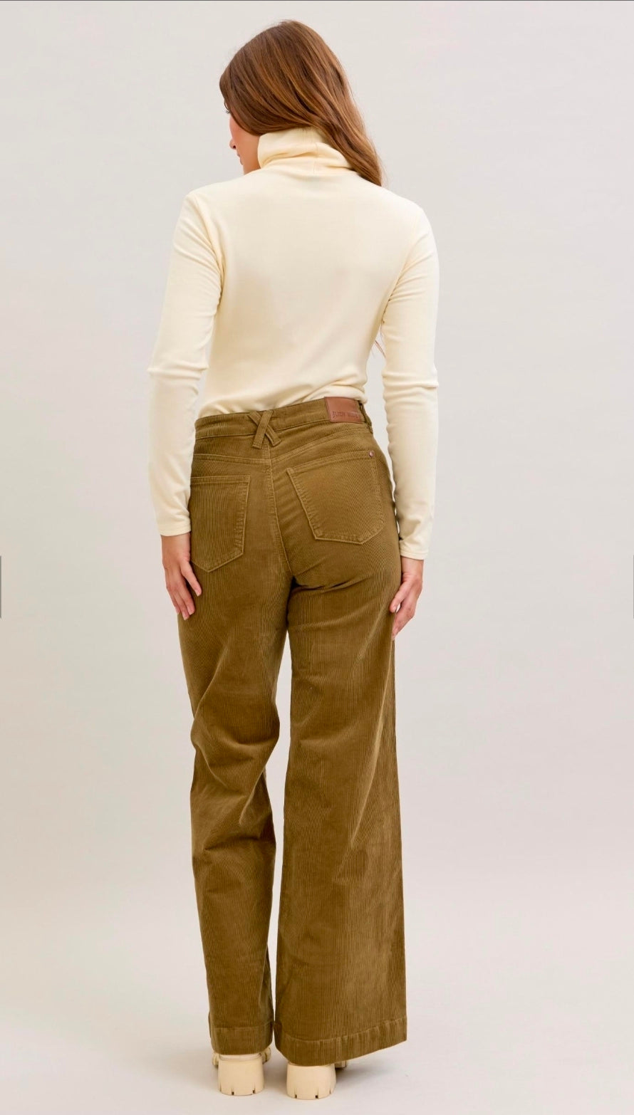 High Waist | Retro Wide Leg | Olive Corduroy