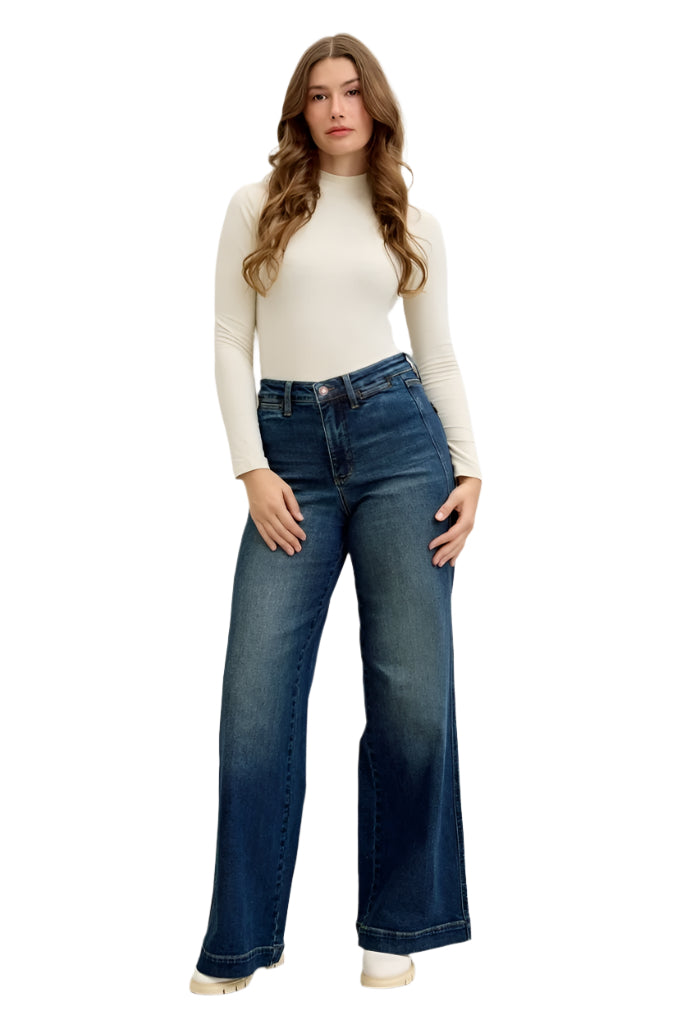 High Waist | Retro Wide Leg | Dark Wash Jeans