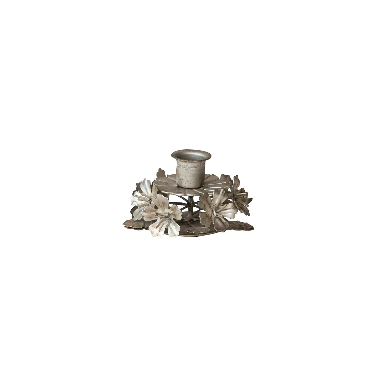 Metal Leaves & Flowers Taper Holder