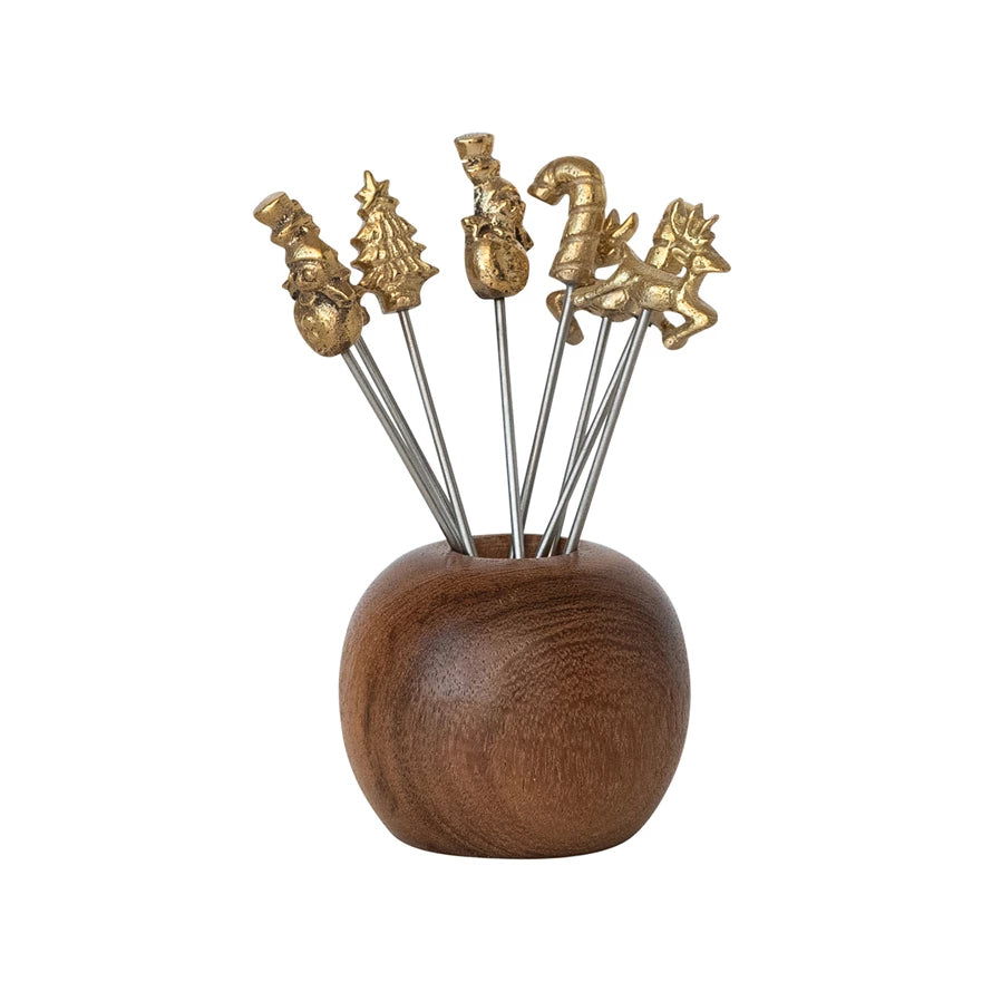 Mango Wood Holder with Appetizer Picks