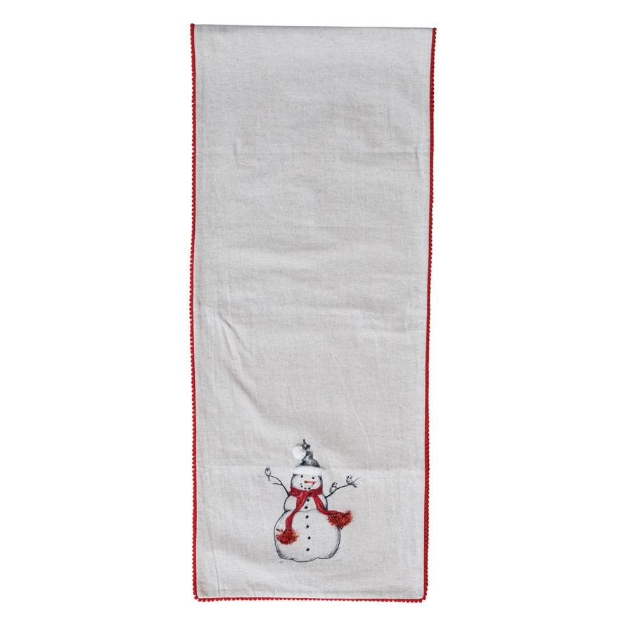 Table Runner with Embroidered Snowman & Bird