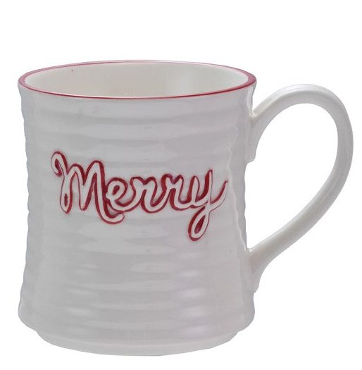 Embossed Stoneware Mug With Colored Rim