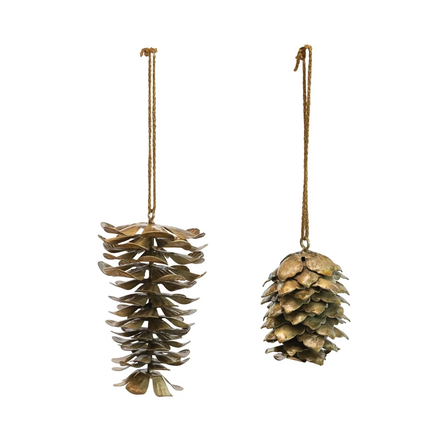 Metal Pinecone Ornament, Distressed Gold Finish