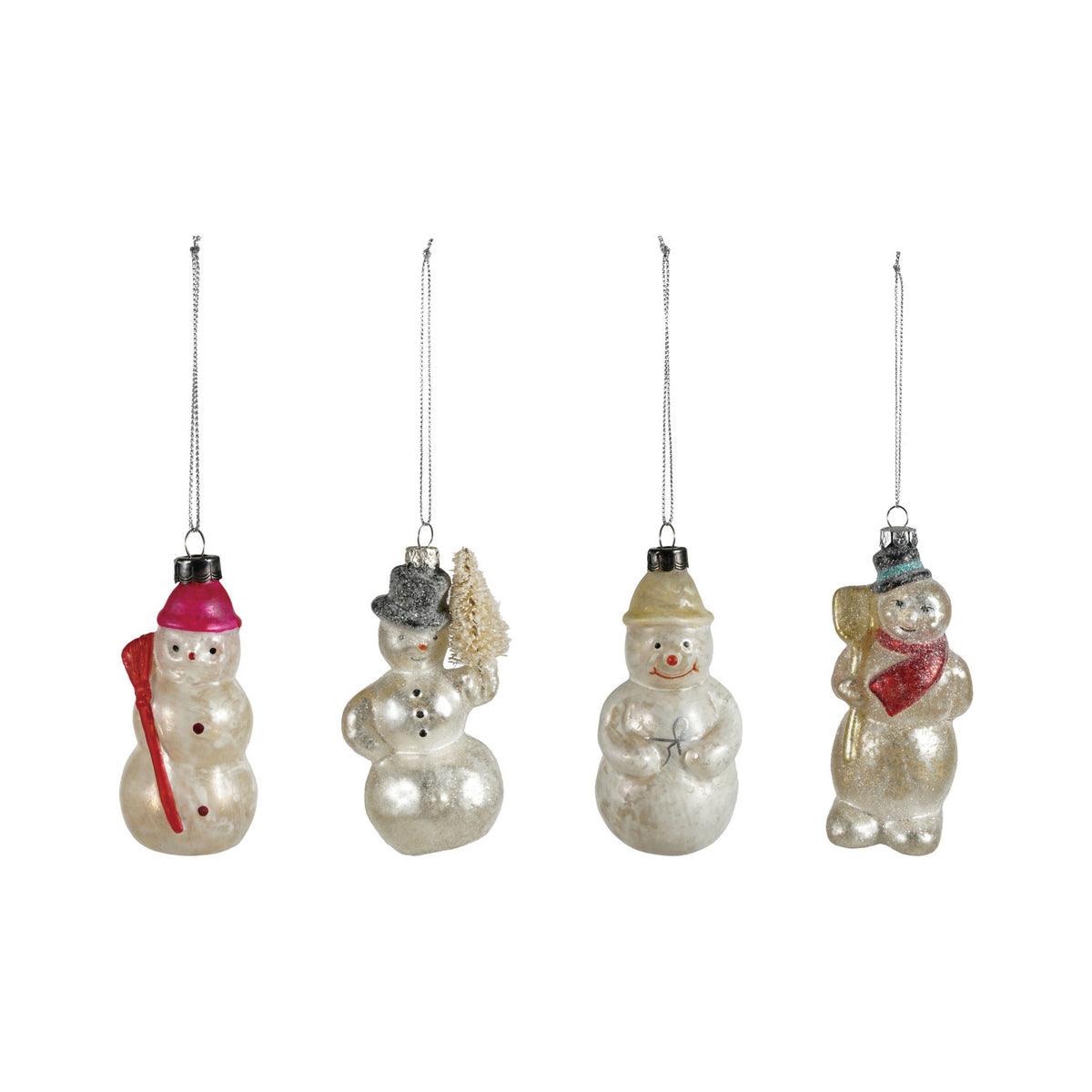 Hand-Painted Mercury Glass Vintage Reproduction Snowman Ornament