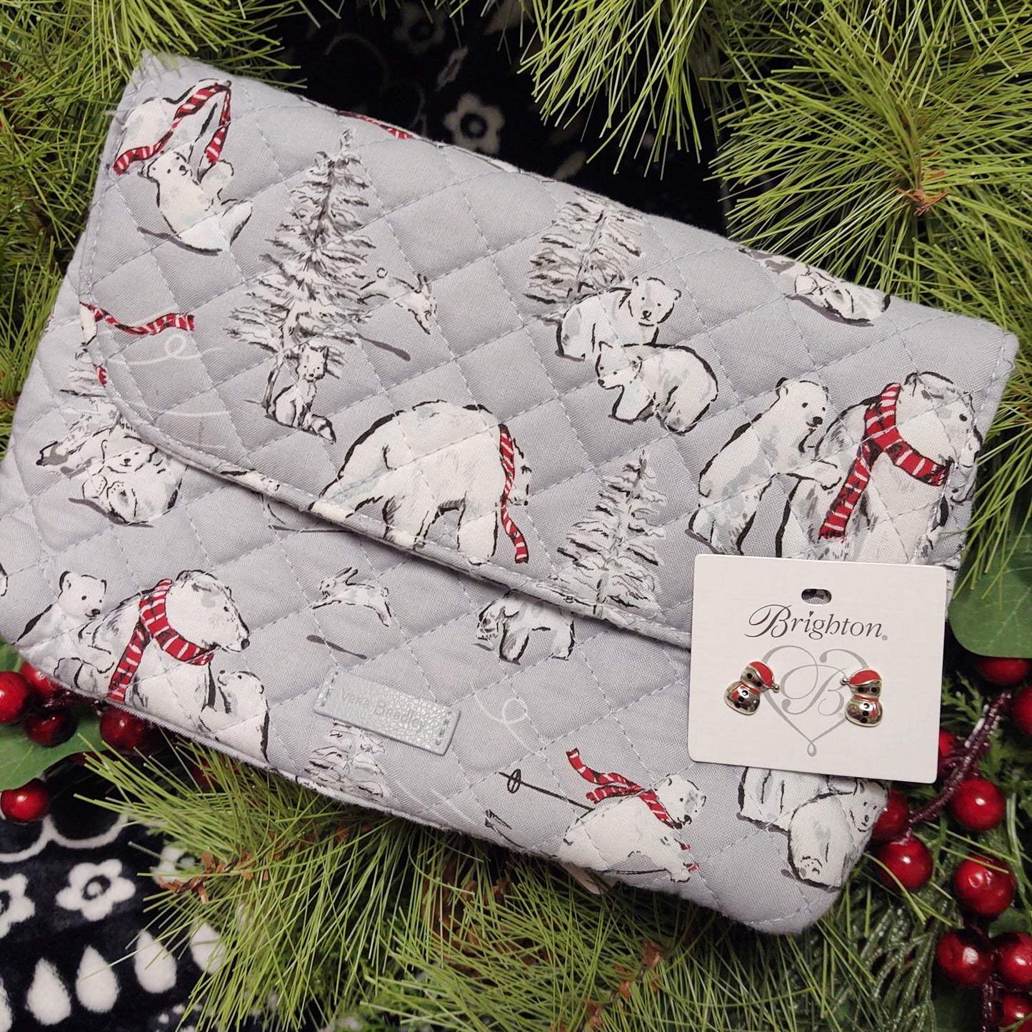 Polar Bear Travel Cosmetic + Brighton Snowman Earrings