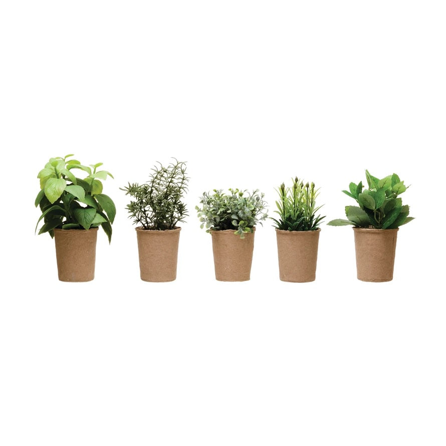 Faux Herb in Paper Pot