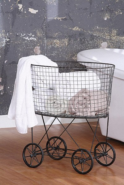 27" Metal Vintage Basket with Wheels