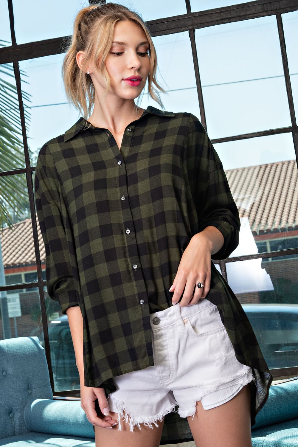 Olive Plaid Button Down
