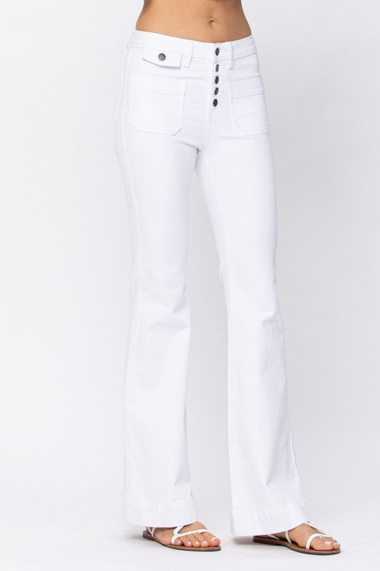 High Waist | Flare | Button Fly Patch Pocket