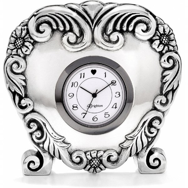 SILVER SCROLL HEART CLOCK
