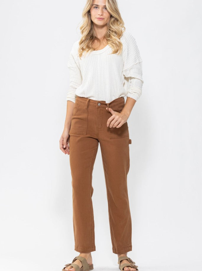 High Waist | Slim | Brown Utility Pants