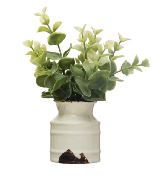Faux Plant in Stoneware Pot