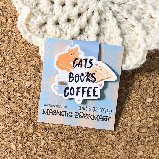 Magnetic Bookmark | Cats, Books, Coffee