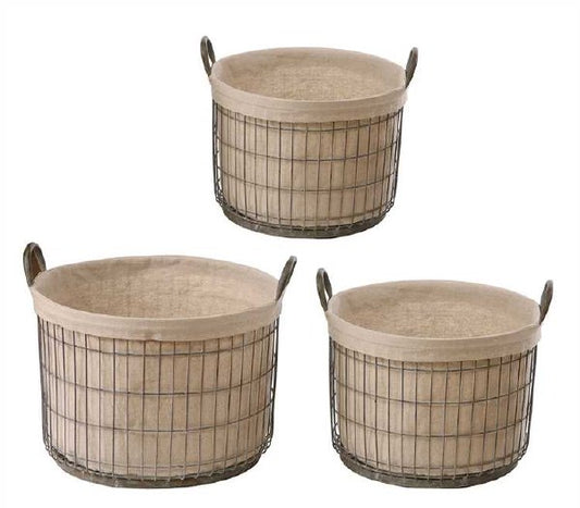 Tin Basket w/ Fabric Liner Lrg