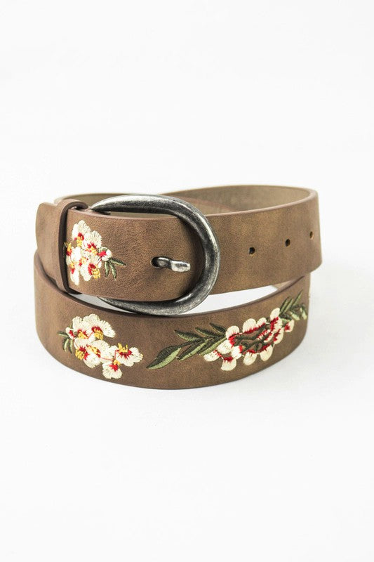 Hibiscus Embroidered Bohemian Belt Mocha