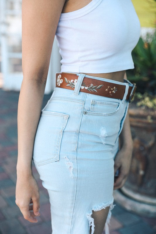 Hibiscus Embroidered Bohemian Belt Mocha