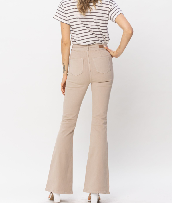 High Waist | Flare | Garment Dyed Khaki Pants