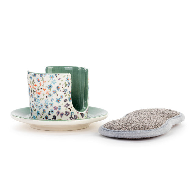 Tiny Floral Soap Dish with Sponge