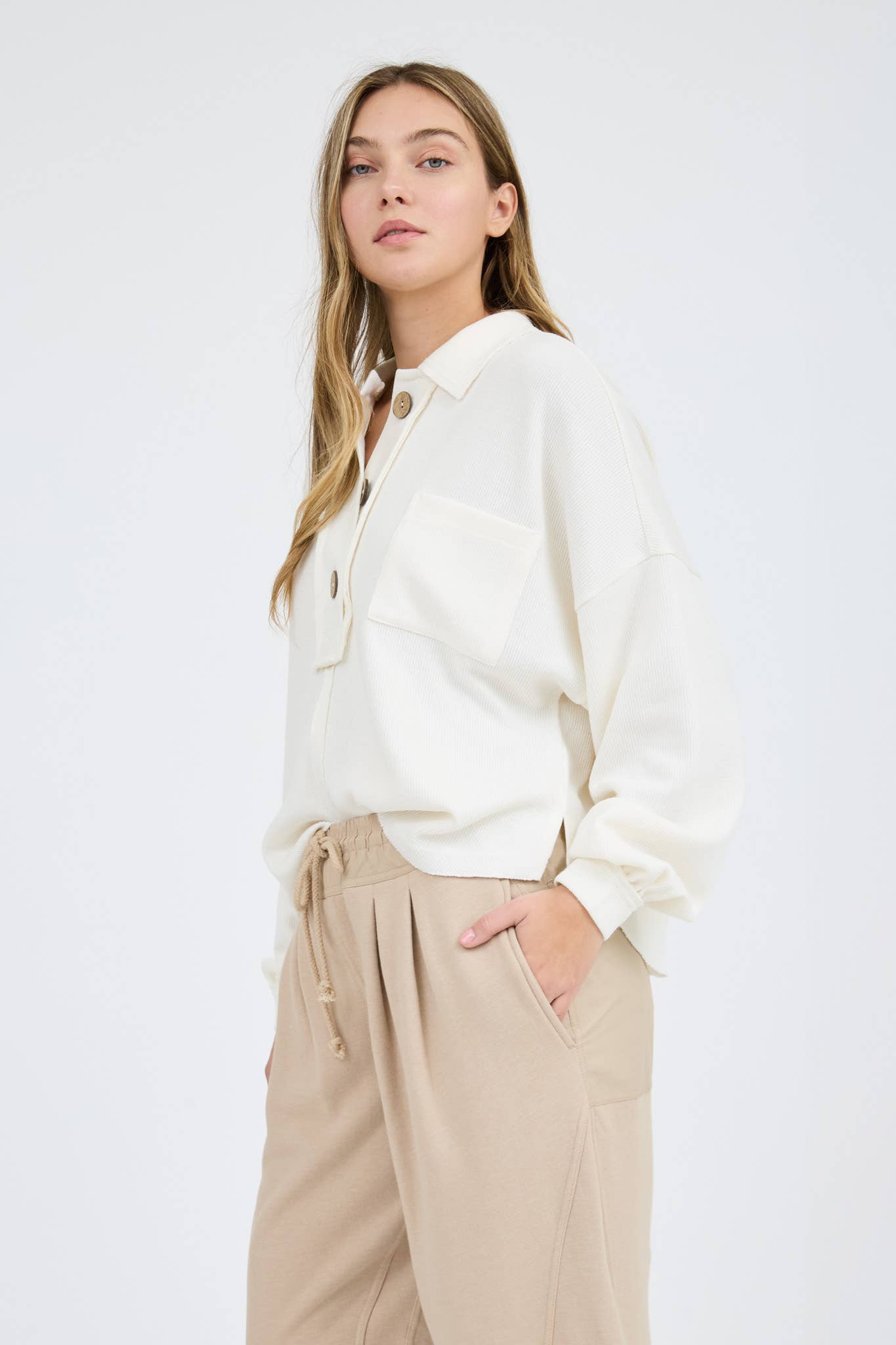 Collared Raw Edge Knit Top