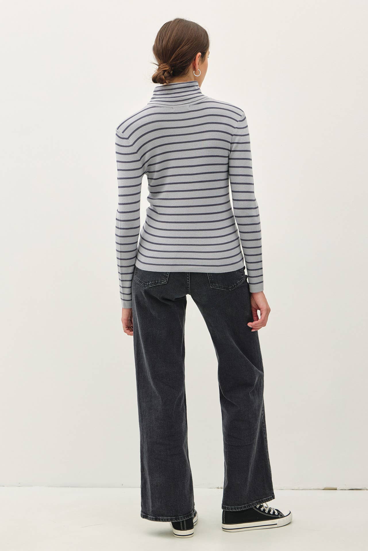 Classic Cut Striped Turtleneck | Slate Blue