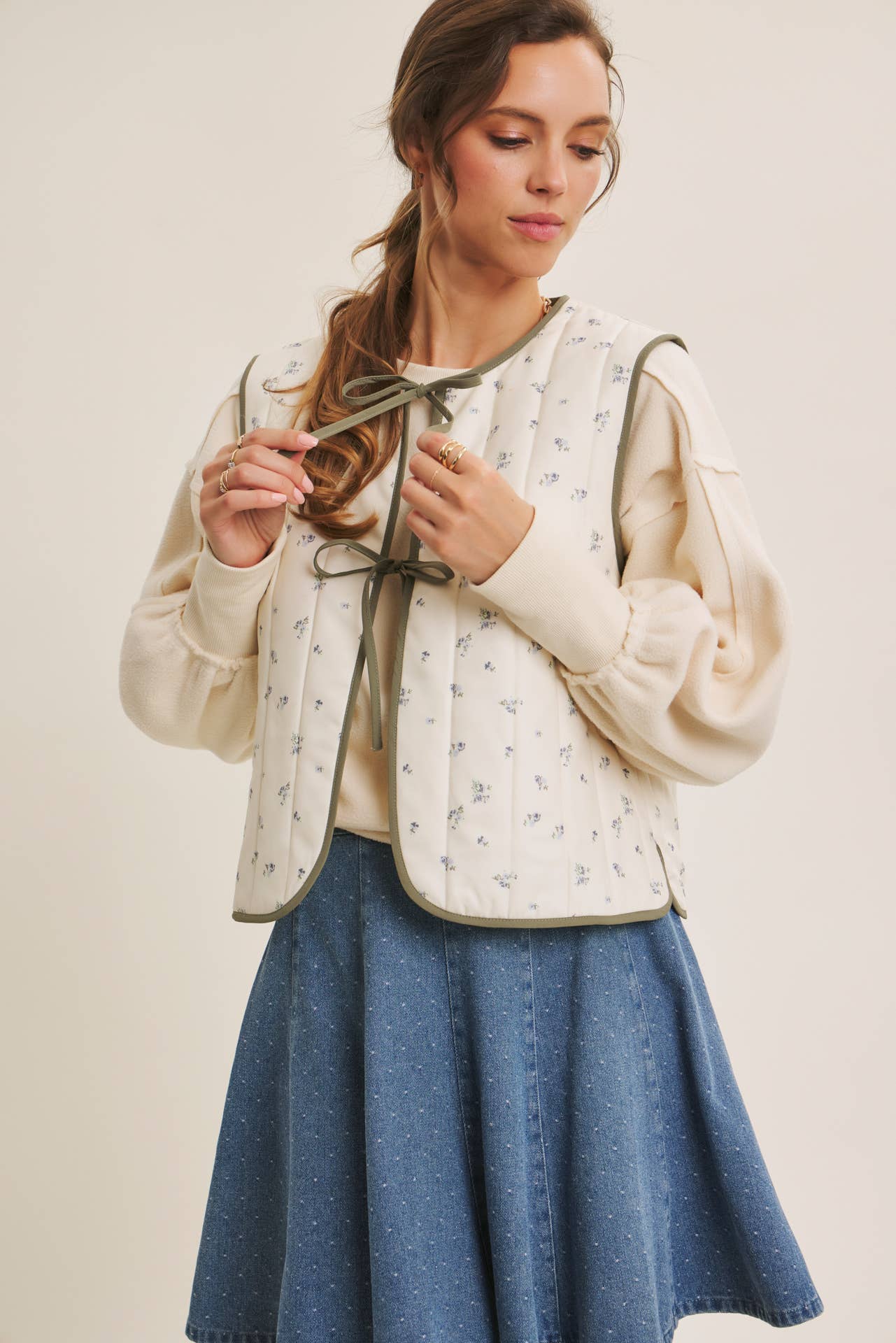 Floral Quilted Vest With Bows